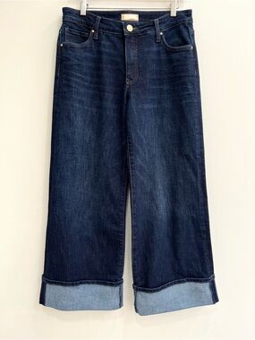 Kut from the kloth fab ab meg cropped wide leg jeans cuffed hem dark wash size 8